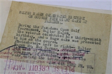 Walter Hagen 1932 Pasadena California Celebrating His Birthday Wire Photo