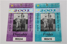 Full Set Of 2001 Masters Working Pass Paper Tickets - Tiger Woods 