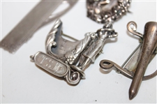 Sterling Silver Tee, Lady Golfer Pin, Golf Bag w/Clubs & Lady Golfer Medallion