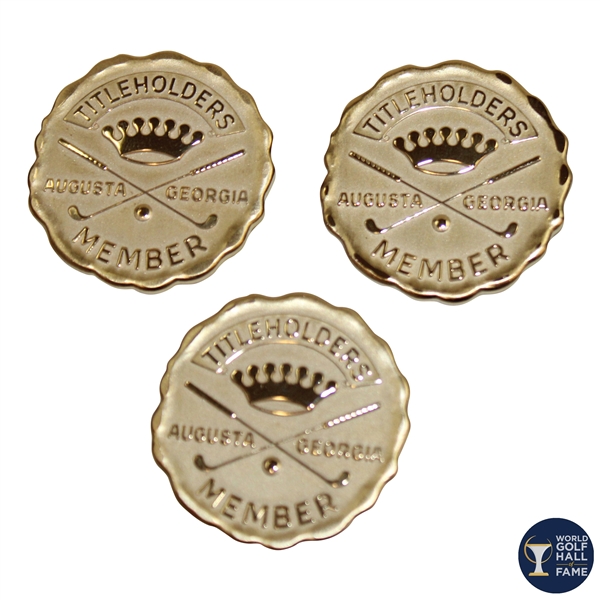 Three (3) Titleholders Augusta Georgia Member Badges/Pins in Boxes - Undated