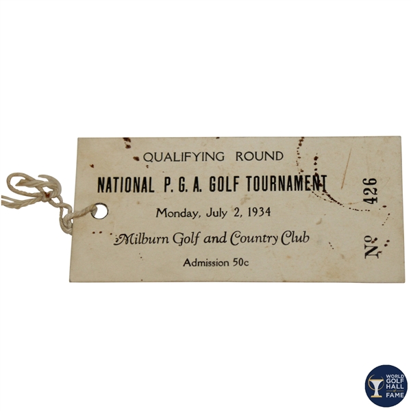 1934 National PGA Golf Tournament Qualifying Round Ticket #426