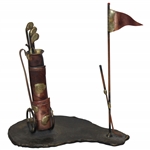 Copper Golf Cart, Bag, Clubs, And Pin Flag, Desk Stand, Circa 1950’s