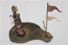 Copper Golf Cart, Bag, Clubs, And Pin Flag, Desk Stand, Circa 1950’s