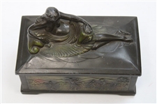 Cold Painted, Art Deco, White Metal Cigarette Box 