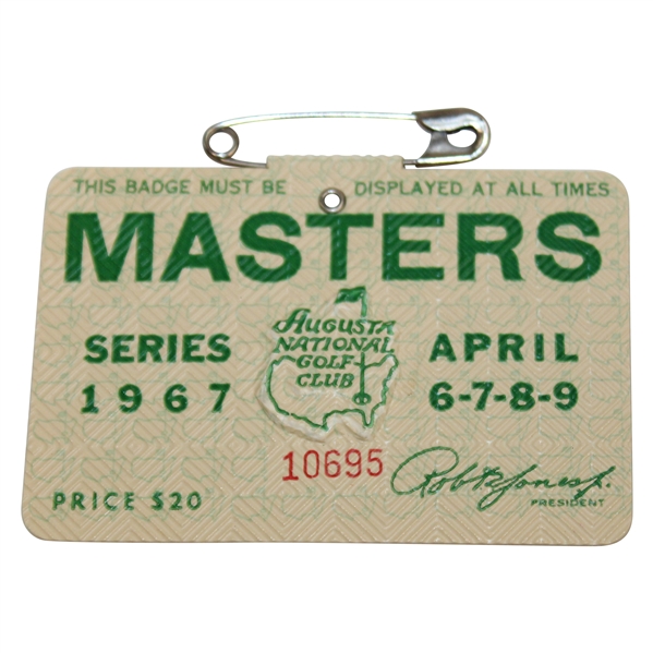 1967 Masters Tournament SERIES Badge #10695 - Gay Brewer Winner