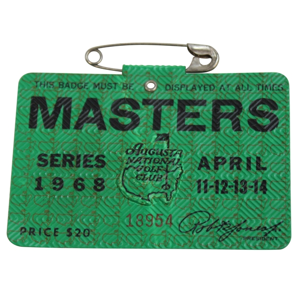 1968 Masters Tournament SERIES Badge #18954 - Bob Goalby Win