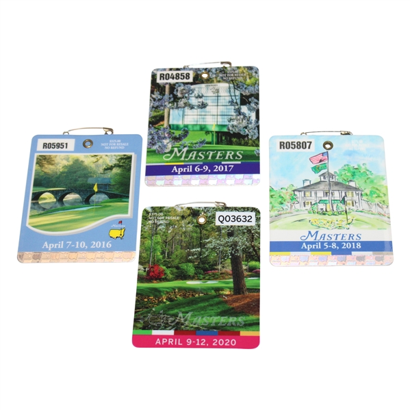 2016, 2017, 2018 & 2020 Masters Tournament SERIES Badges - Willett/Sergio/Reed/Johnson