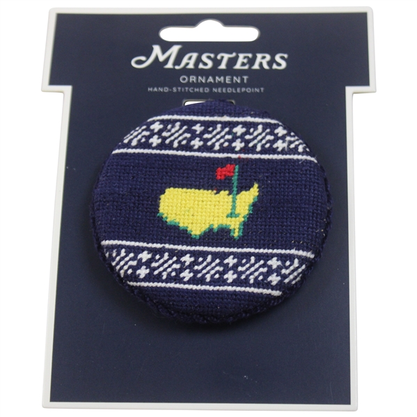 Masters Smathers & Branson Navy and White Fairisle Needlepoint Round Holiday Ornament