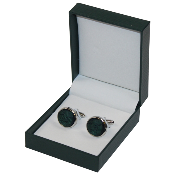 Masters Tournament Silk Dk Green Logo Cuff Links in Original Box - Made in Italy