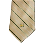 Masters Made in Italy Yellow Silk Necktie with Dark Green and White Thin Stripes