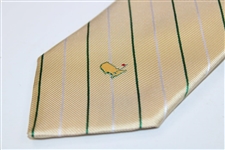 Masters Made in Italy Yellow Silk Necktie with Dark Green and White Thin Stripes