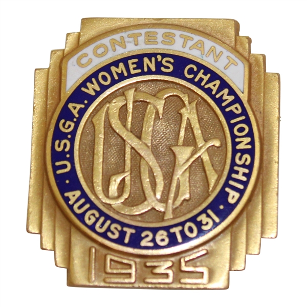 1935 USGA Women’s Amateur Championship at Interlachen Contestant Badge - Glenna Collett Win