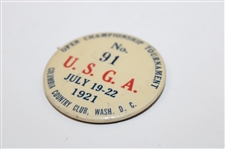 1921 US Open at Columbia CC U.S.G.A. Badge #91 - Jim Barnes Win