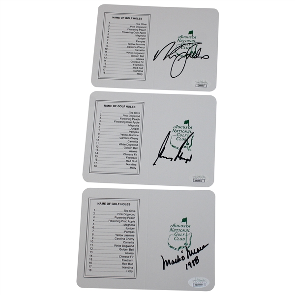 Faldo, Player & OMeara Signed Augusta National Golf Club Scorecards JSA COA