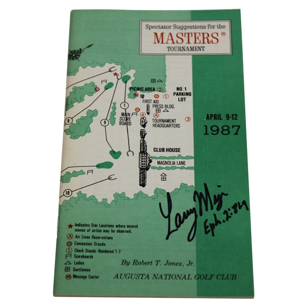 Larry Mize Signed 1987 Masters Tournament Spectator Guide JSA ALOA
