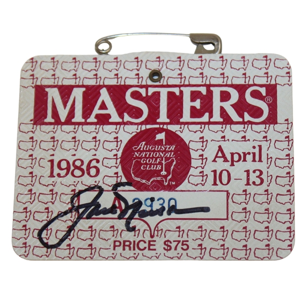Jack Nicklaus Signed 1986 Masters Tournament SERIES Badge #A2930 JSA ALOA