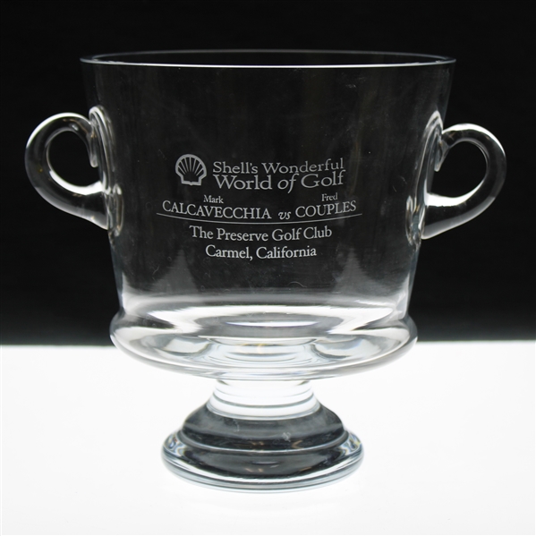 Mark Calcavecchias 2002 Shells World Of Golf Calcavecchia vs Fred Couples (Winner) Glass Trophy 