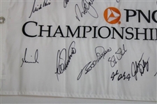 Tiger, Trevino, Sorenstam & others Signed PNC Championship Embroidered Flag JSA ALOA