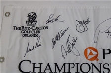 Tiger, Trevino, Sorenstam & others Signed PNC Championship Embroidered Flag JSA ALOA