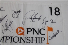 Tiger, Trevino, Sorenstam & others Signed PNC Championship Embroidered Flag JSA ALOA
