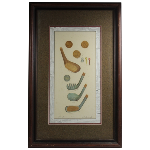Limited Edition 163/300 Vintage Golf Clubs, Balls, & Tees Framed Display Signed by Artist