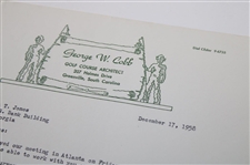 1958 Letter To Bobby Jones From Architect George W. Cobb w/ANGC Course Content