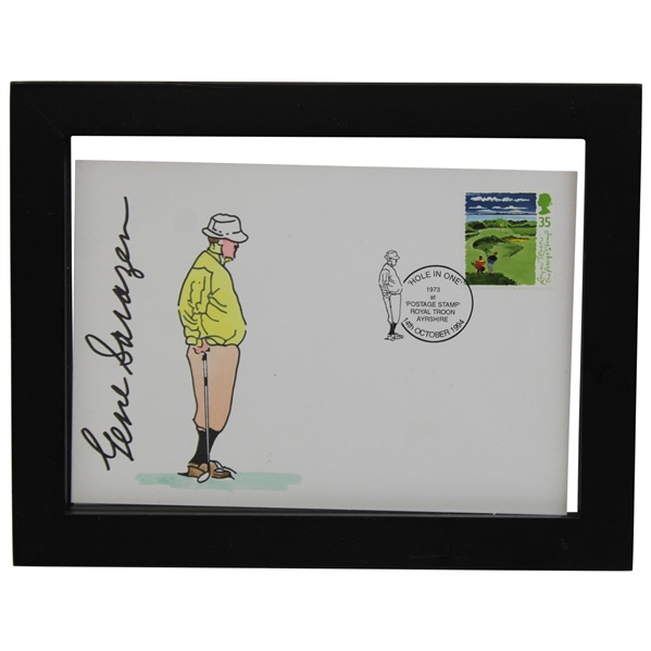 Gene Sarazen Signed Personal Framed Hole In One Postage Stamp Cachet JSA ALOA
