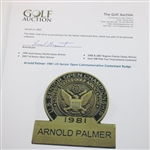Arnold Palmer 1981 US Senior Open Commemorative Contestant Badge