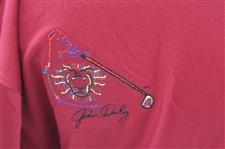 John Daly Signed Dark Red Cool Fish Collared Shirt with Sponsors JSA ALOA