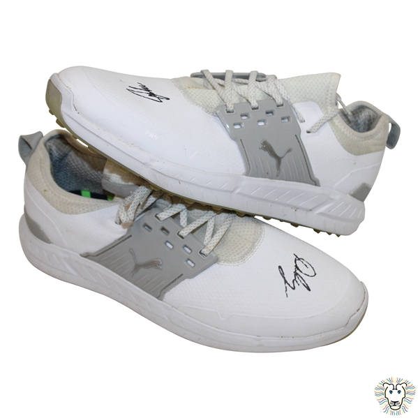 John Daly Signed Match Used White & Brown Puma Golf Shoes - Daly Collection