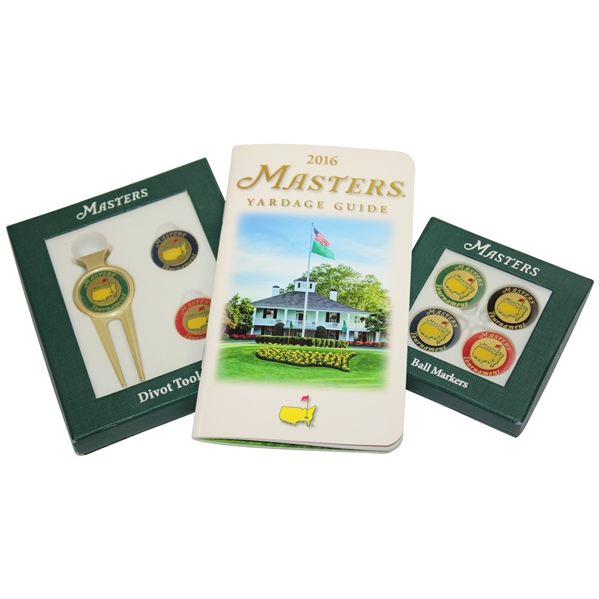 2016 Masters Tournament Ydg Guide, Set of Four (4) Ball Markers & Divot Tool w/Ballmarkers