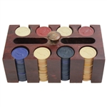 200 Clay Poker Chips With Golfers On Both Side With Wood Holder