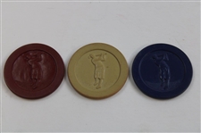 200 Clay Poker Chips With Golfers On Both Side With Wood Holder