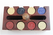 200 Clay Poker Chips With Golfers On Both Side With Wood Holder