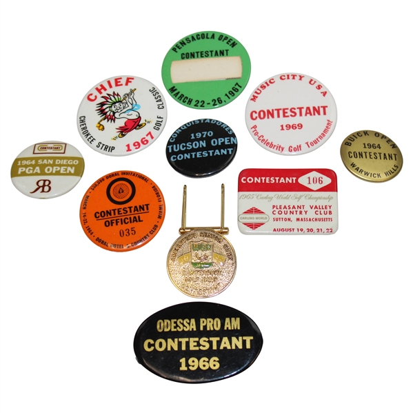 Ten (10) Tournament Contestant Badges - Odessa, Buick, Pensacola & more - Charles Coody Collection