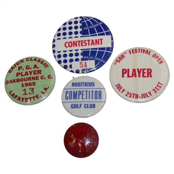 Five (5) Tournament Contestant Badges - Cajun, Lucky, 500 Festival & more - Charles Coody Collection