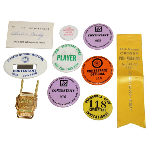 Ten (10) Tournament Contestant Badges - Doral, Crosby, Colonial & more - Charles Coody Collection