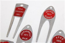 Eight (8) Tournament Contestant Red Label Divot Tools - 1967, 1970 & 1971 - Charles Coody Collection