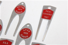 Eight (8) Tournament Contestant Red Label Divot Tools - 1967, 1970 & 1971 - Charles Coody Collection