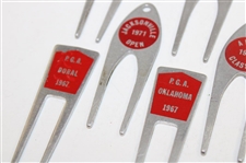 Eight (8) Tournament Contestant Red Label Divot Tools - 1967, 1970 & 1971 - Charles Coody Collection