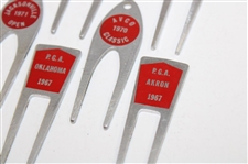 Eight (8) Tournament Contestant Red Label Divot Tools - 1967, 1970 & 1971 - Charles Coody Collection