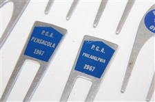 Six (6) Tournament Contestant Blue Label Divot Tools - 1967, 1970 & 1971 - Charles Coody Collection