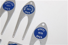 Six (6) Tournament Contestant Blue Label Divot Tools - 1967, 1970 & 1971 - Charles Coody Collection