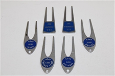 Six (6) Tournament Contestant Blue Label Divot Tools - 1967, 1970 & 1971 - Charles Coody Collection