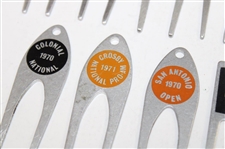 Nine (9) Tournament Contestant Divot Tools - 1967, 1970, 1971 & Undated - Charles Coody Collection