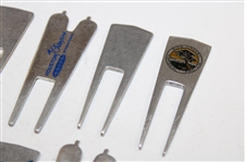 Ten (10) Various Tournament Divot Tools - Crosby, Houston & others - Charles Coody Collection