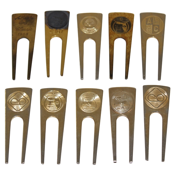 Ten (10) Tournament Contestant Divot Tools - Citrus, Cleveland & others - Charles Coody Collection