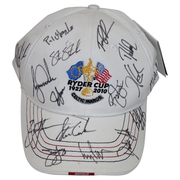 Tiger, Phil & Team USA Signed 2010 Ryder Cup at Celtic Manor Hat JSA ALOA