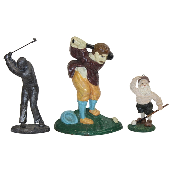 Pewter Golf Statue, Cast Iron Golfer Door Stop, & Golf Themed Santa Holiday Ornament