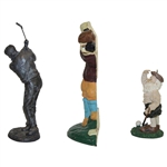 Pewter Golf Statue, Cast Iron Golfer Door Stop, & Golf Themed Santa Holiday Ornament